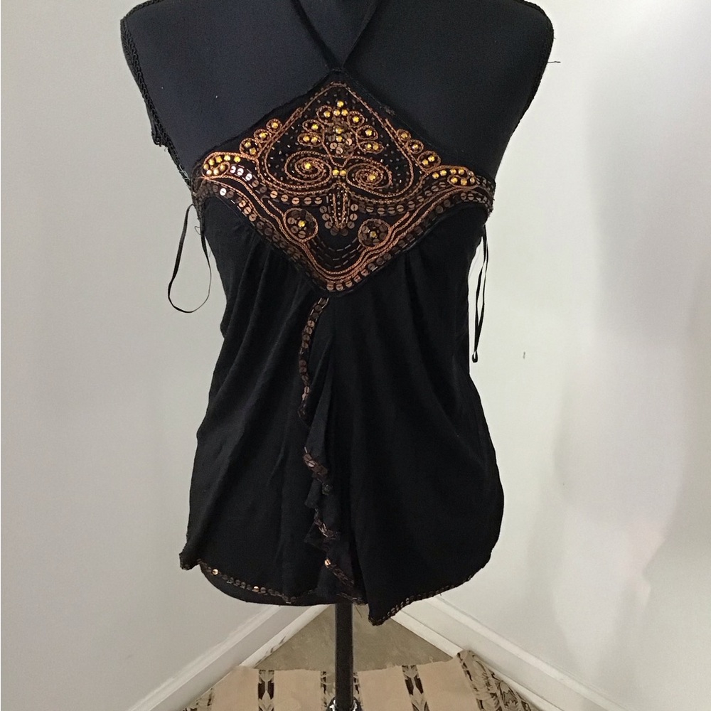 Miss Me Brown Halter Camisole with Copper Beaded Applique